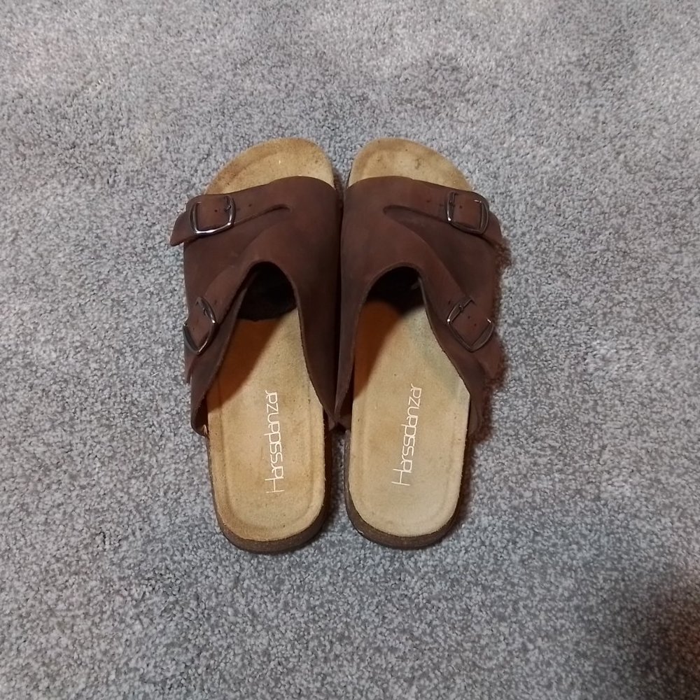 Harssidanzar Brown Genuine Leather Slide Sandals with Cork Soles size 8 / 39 - Picture 4 of 5